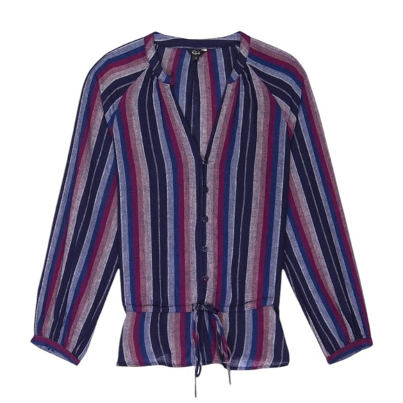 RAILS Drawstring Peplum Marti Shirt in Salvador Stripe Linen Blend Size S - Picture 2 of 12